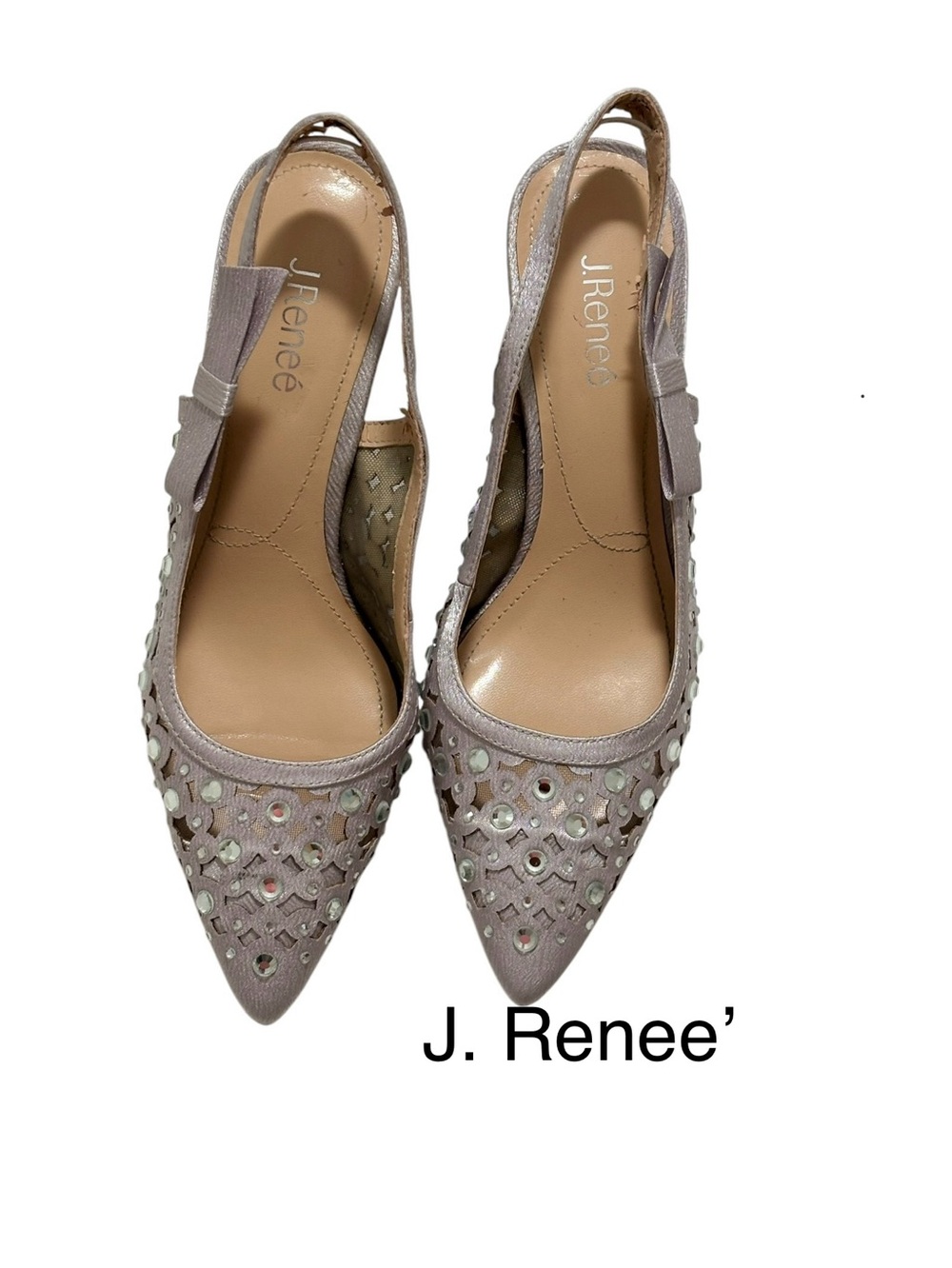 J.Renee Silver Pointed-Toe Slingback Mules with Perforated Detail Size 11